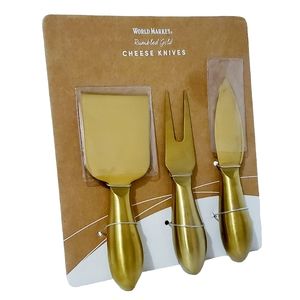 World Market Rumbled Gold Cheese Knives 3 Piece Set New